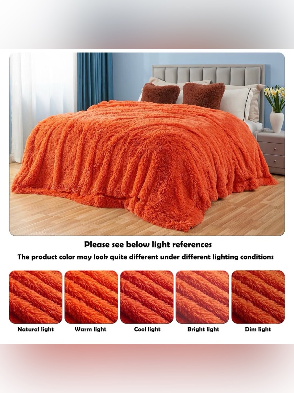 Fuzzy Faux Fur Tangerine Queen Blanket